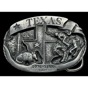 Texas Lone Star Trophy Belt Buckle Antique Nickel 3" x‎ 2"